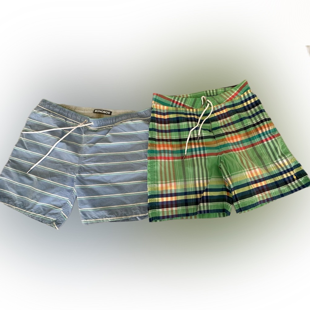 TWO PAIRS Men’s Swim Trunk Suit Polo Ralph Lauren & Bonobos Sz 34 Lot Bundle